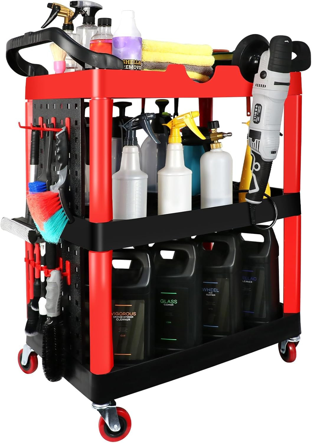 Auto Detailing Cart with Wheels - 3 Tier Garage & Workshop Storage