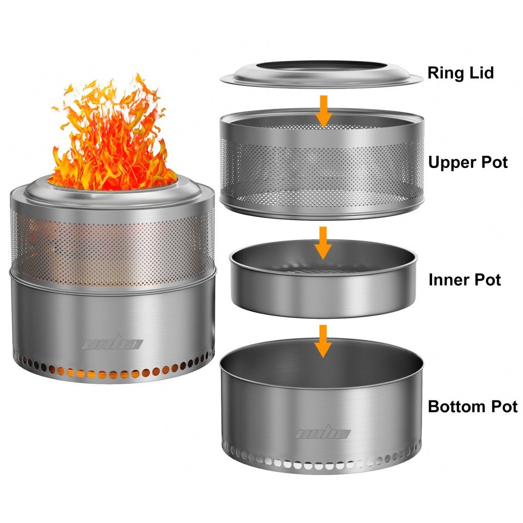 Large Smokeless Stainless Steel Fire Pit for Outdoor Wood Burning - Portable, 4-6 People