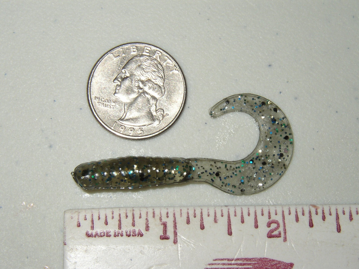 25 Smoke Blue Pepper Glitter Bass & Crappie Curl Tail Grubs - 2 Inch Lures