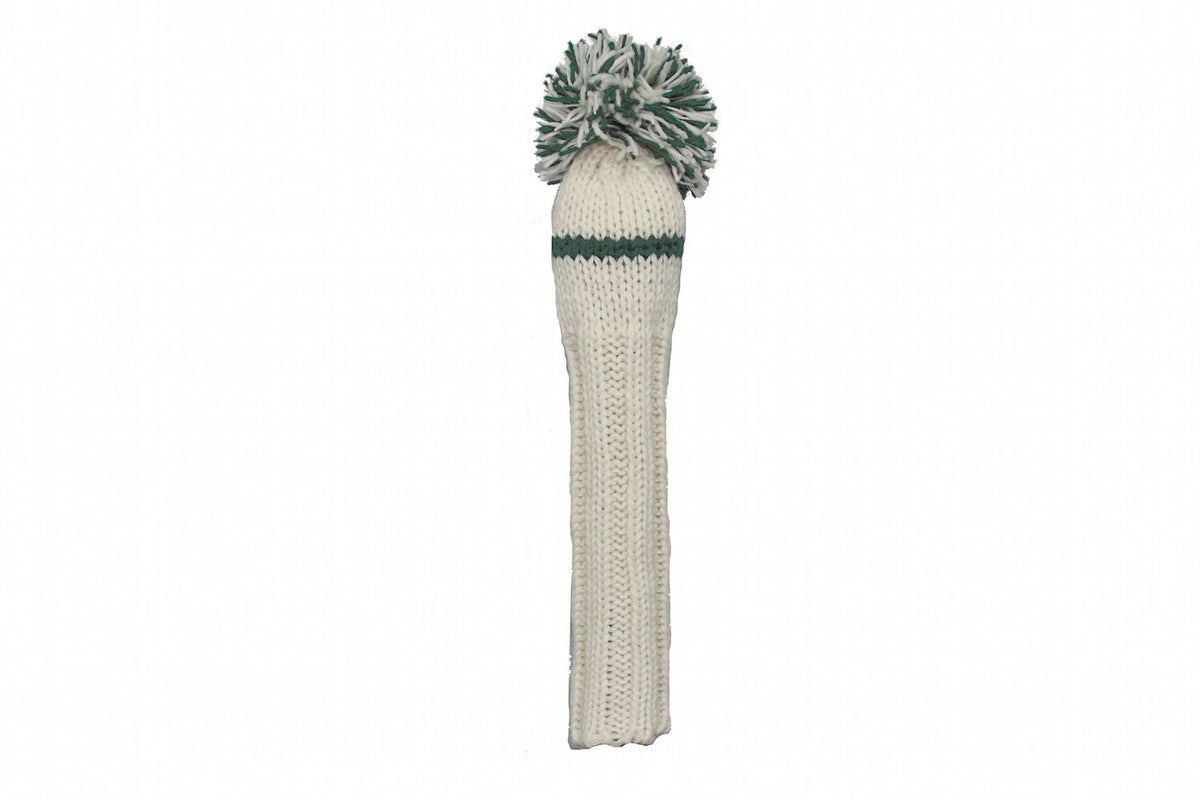 White and Green Knit Wool Golf Headcover - Handmade Hybrid/Utility