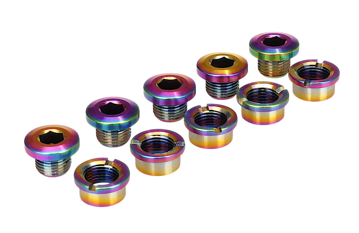 Titanium BMX Bicycle Chainring Bolts - Oil Slick Finish, Set of 5