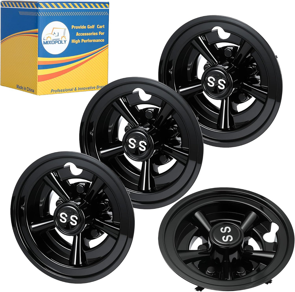 Golf Cart Wheel Covers Hub Caps Set of 4 Chrome Fits EZGO Yamaha Club Car