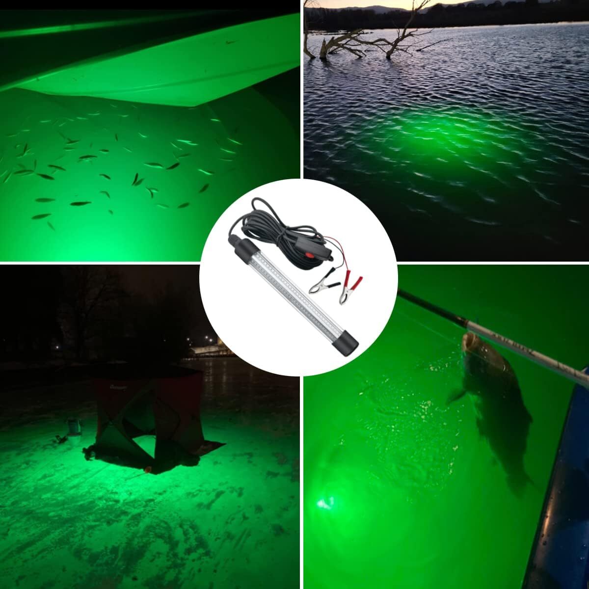 12V Green Underwater LED Fishing Light - Night Fish Attractor, 50,000lm