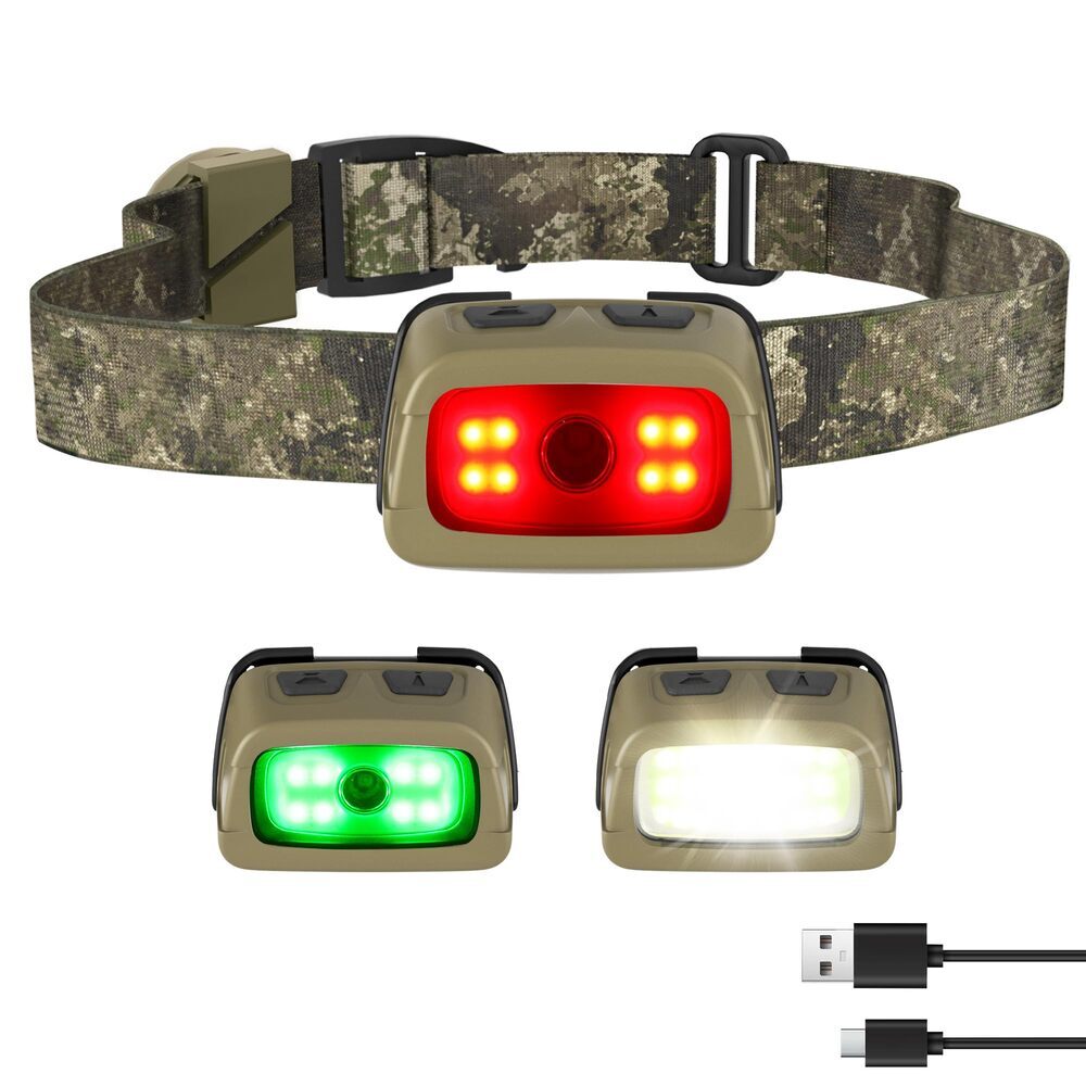 Rechargeable LED Headlamp with 7 Modes, Red & Green Light, Adjustable & Lightweight