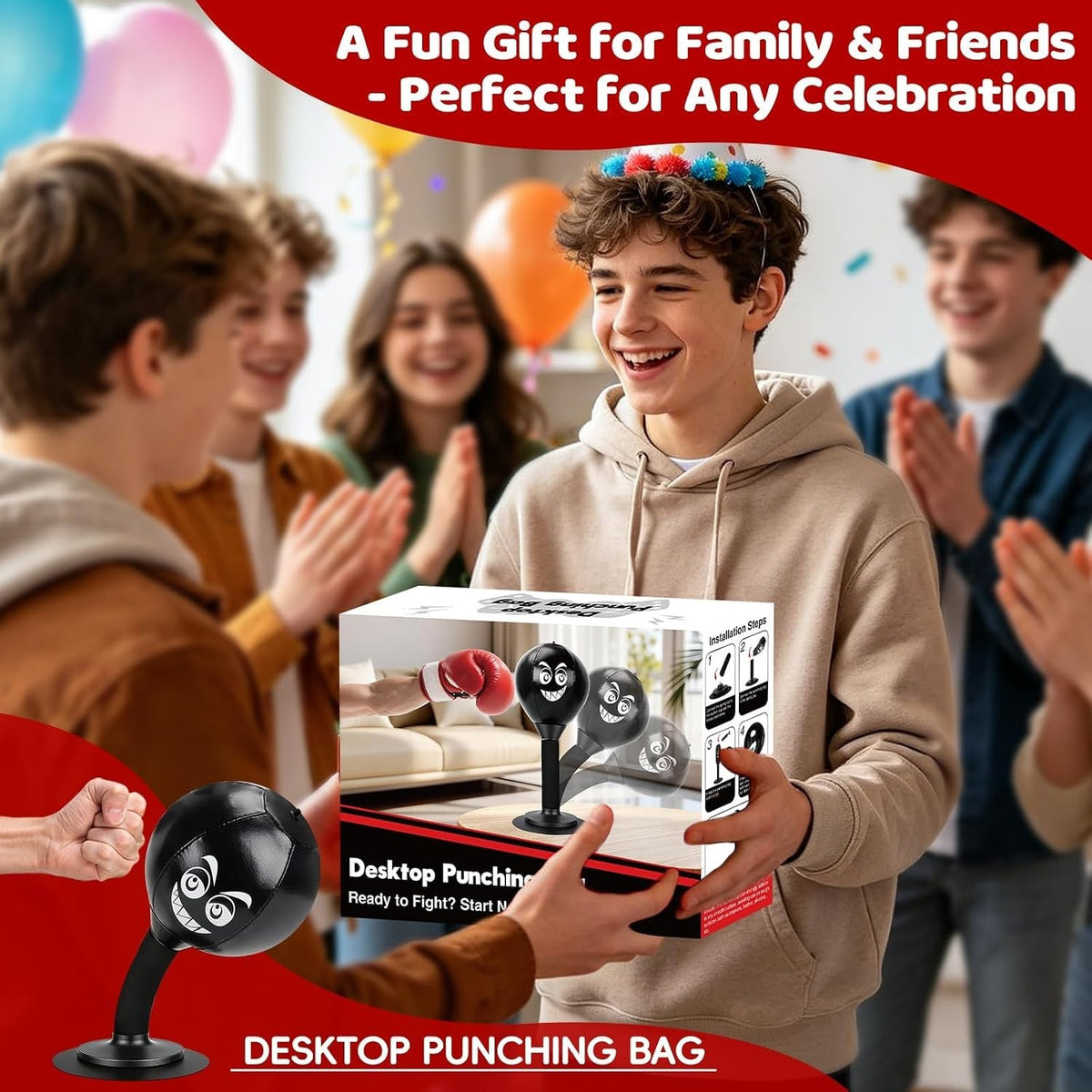 Desktop Punching Bag with Suction Cup for Stress Relief and Focus