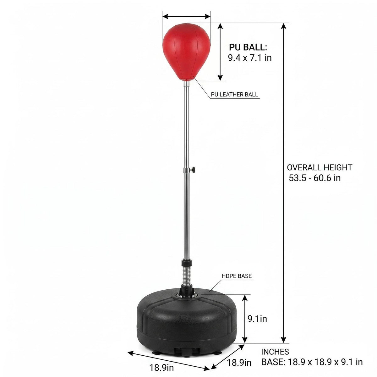 Adjustable Steel Spring Boxing Ball Stand with HDPE Base for Punching Reflex Training