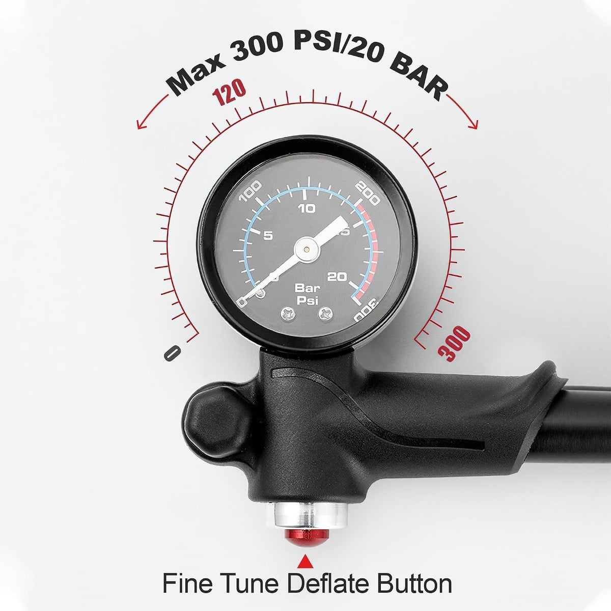 Bike Shock Pump with Gauge - 300 PSI Air Compressor for Fork & Shock