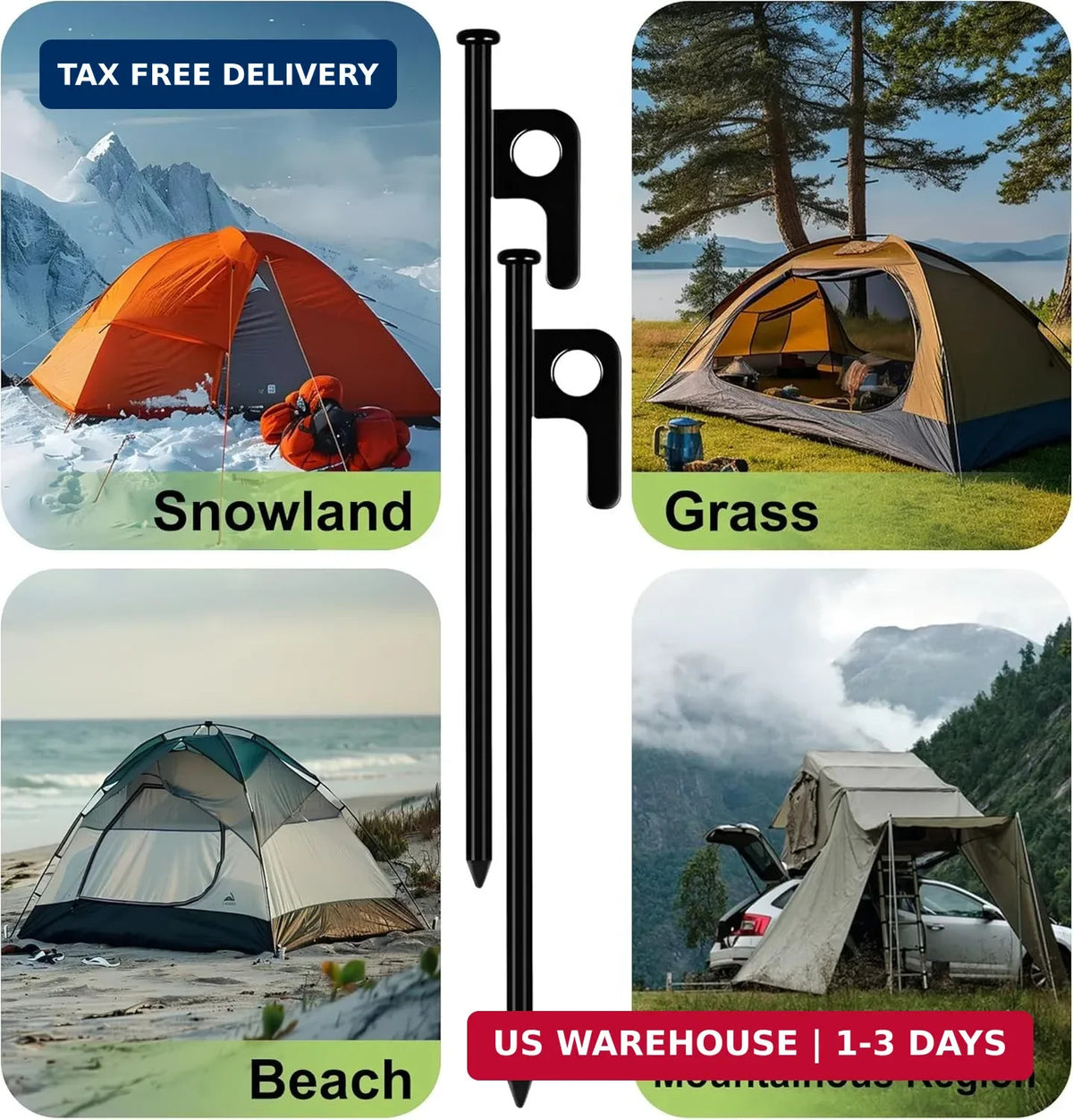 Heavy Duty Steel Tent Stakes - 8 Pack Ground Anchors for Camping & Outdoors