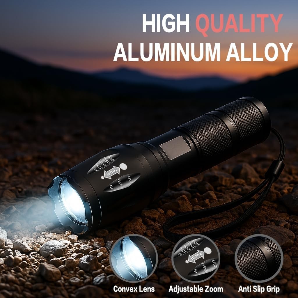 Rechargeable LED Flashlight 2-in-1 Red & White Portable Torch for Outdoor Use