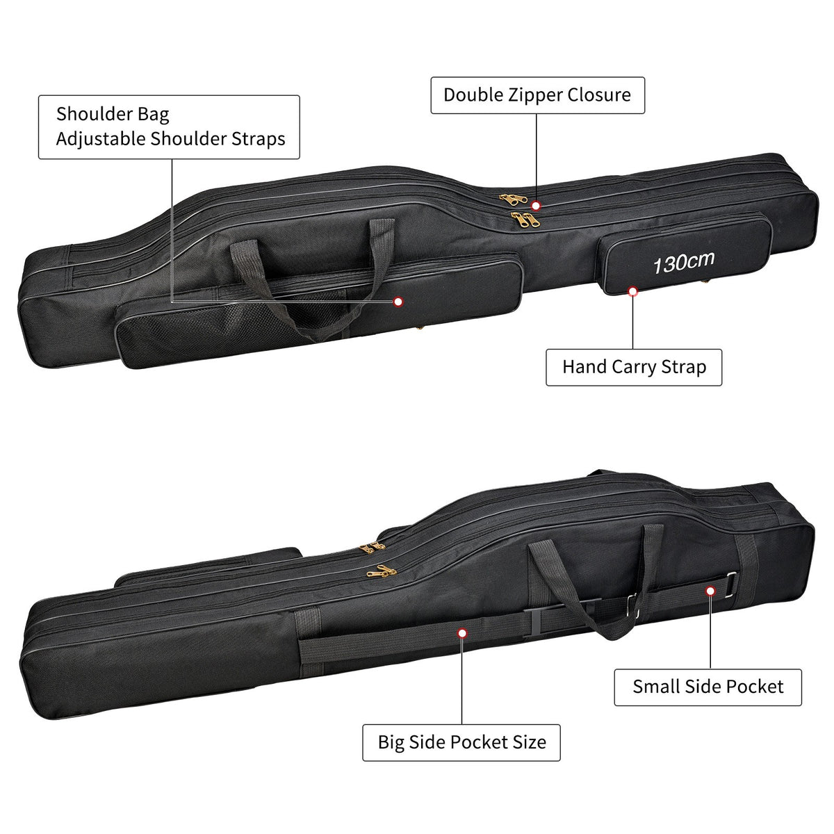 Waterproof 130cm Fishing Rod Case with Multiple Compartments & Shoulder Strap