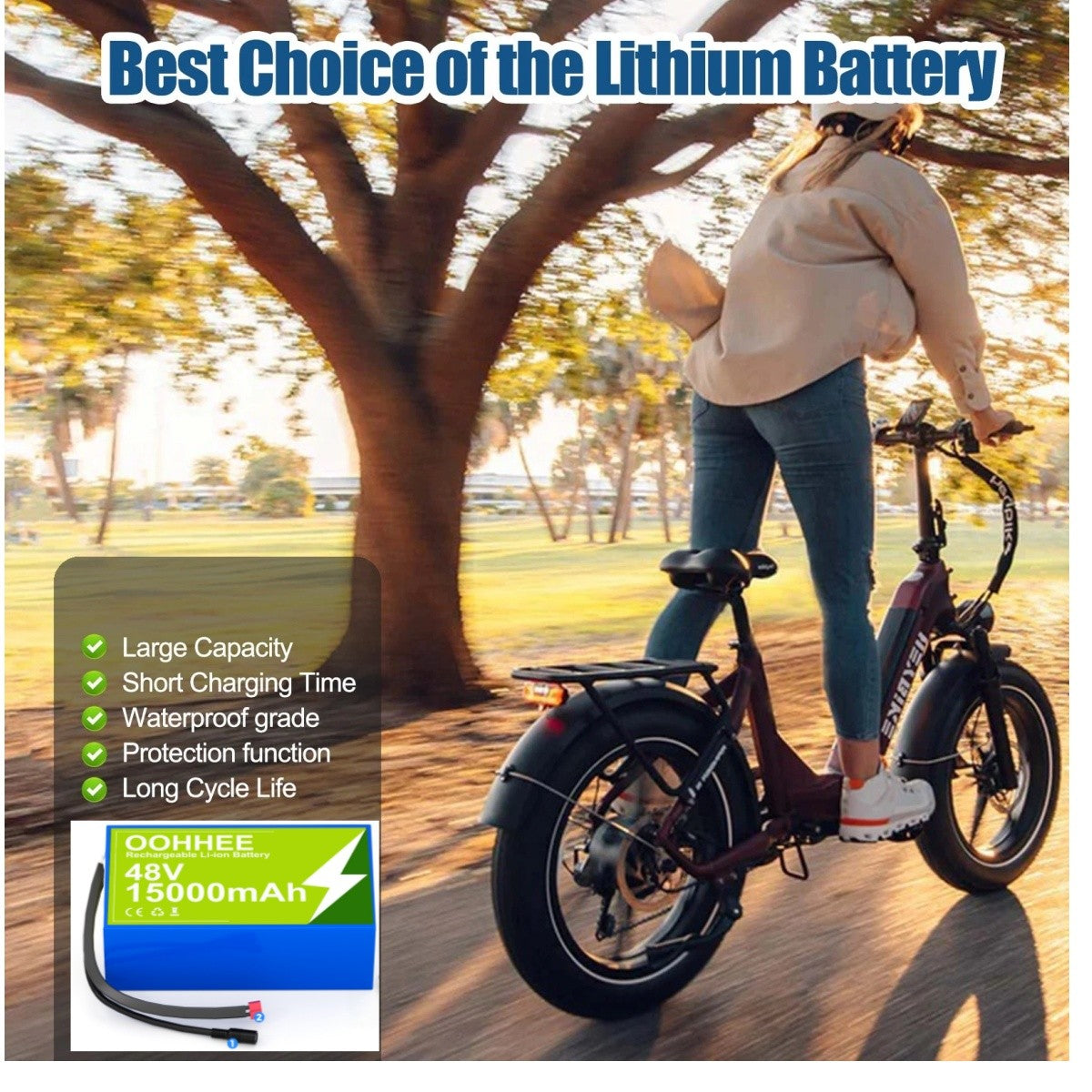 48V 15Ah Lithium Battery for Electric Bicycle Scooter 250W-1000W Power