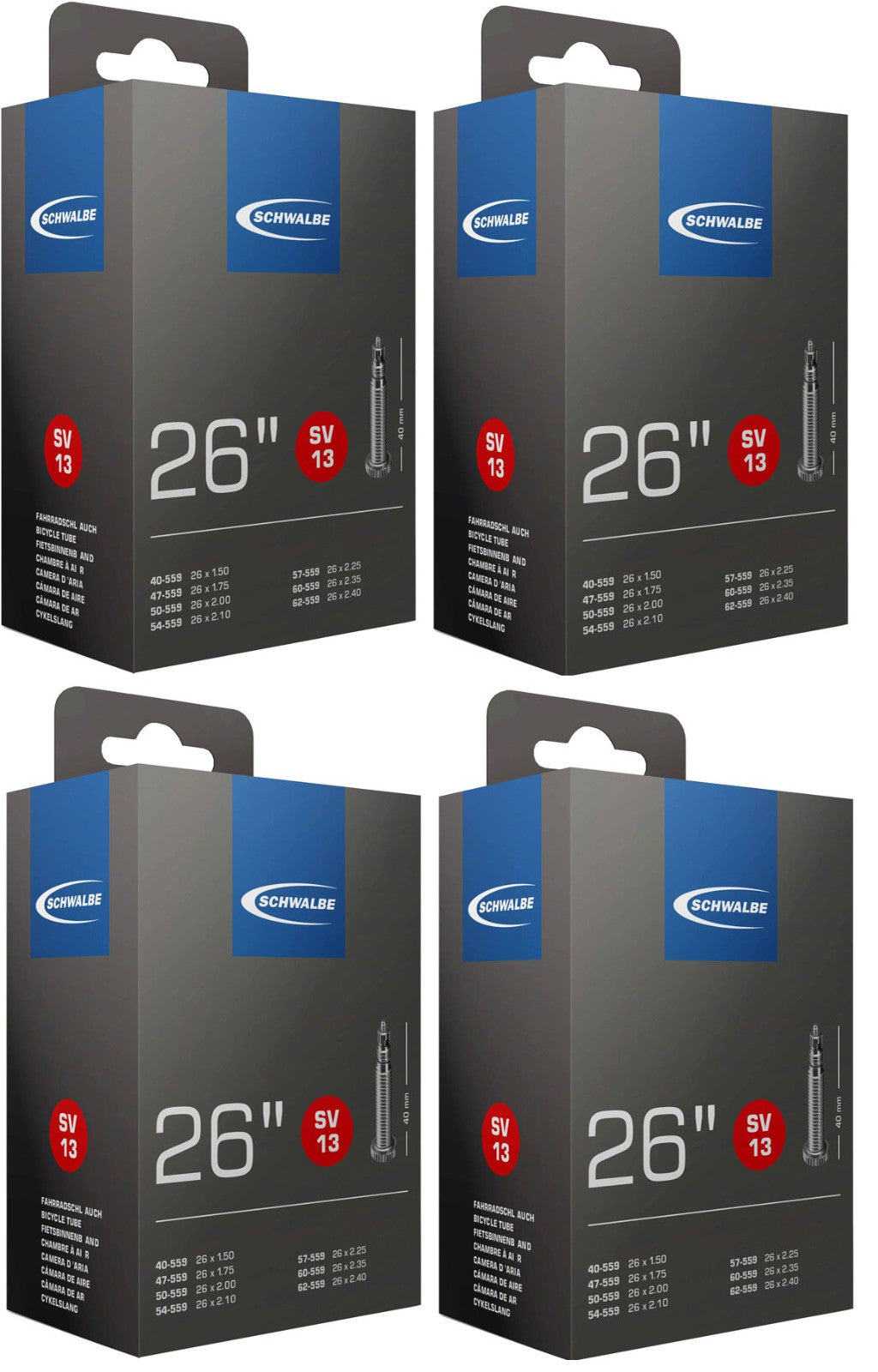 Bicycle Inner Tubes 26 Inch x 1.5-2.5 with Presta Valve - Pack of 2 or 4