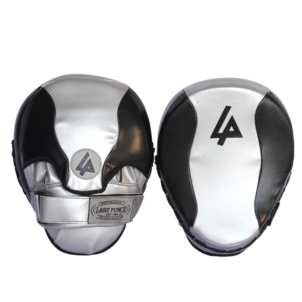 Pre-Curved Boxing & Kickboxing Gloves for Training and Coaching - Black & Silver