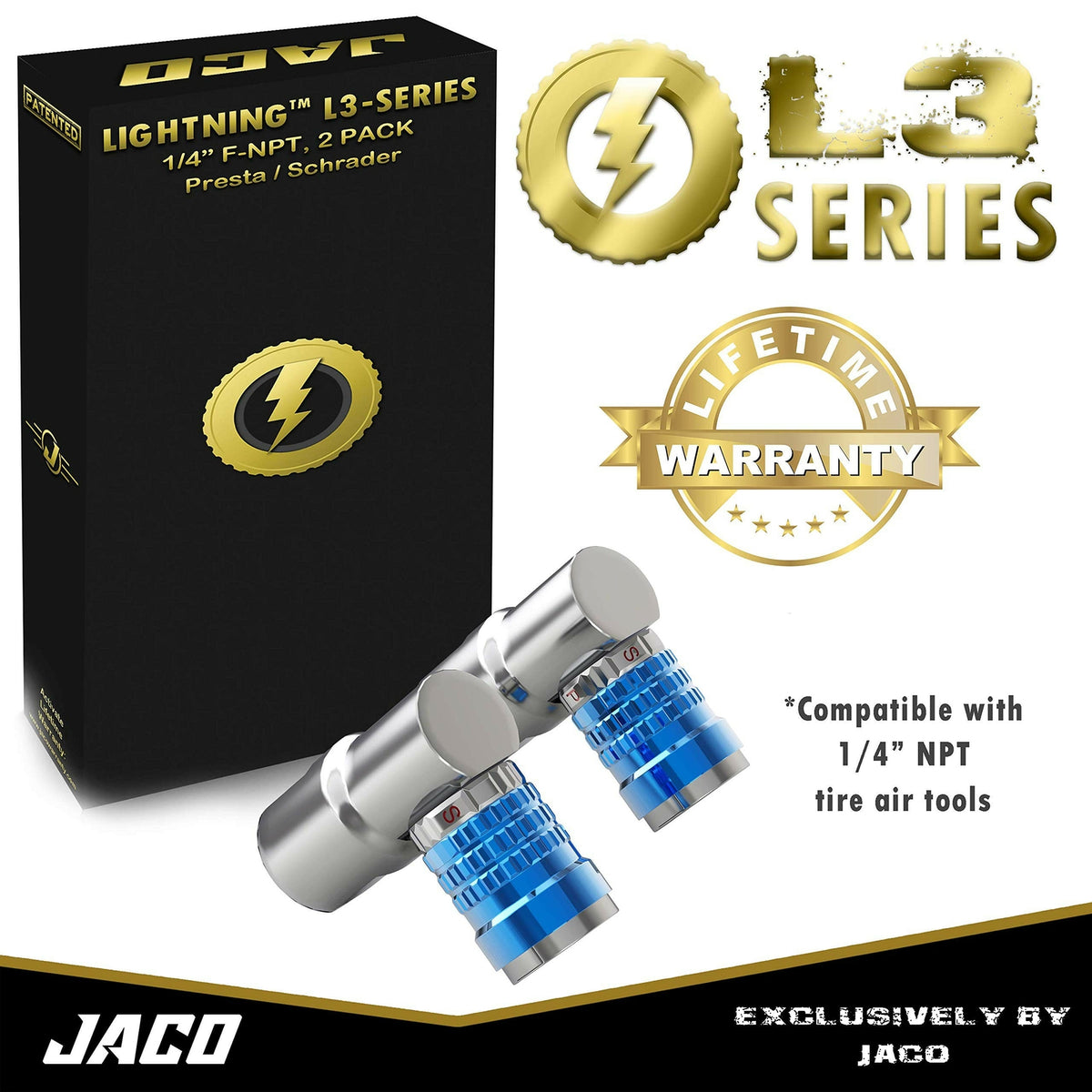 Bike Tire Air Chuck with Presta & Schrader Valves - 2 Pack, 90° Swivel