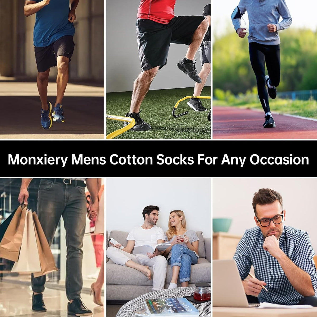 Men's 100% Cotton Cushioned Ankle Socks - Athletic, One Size, 5 Pairs Grey