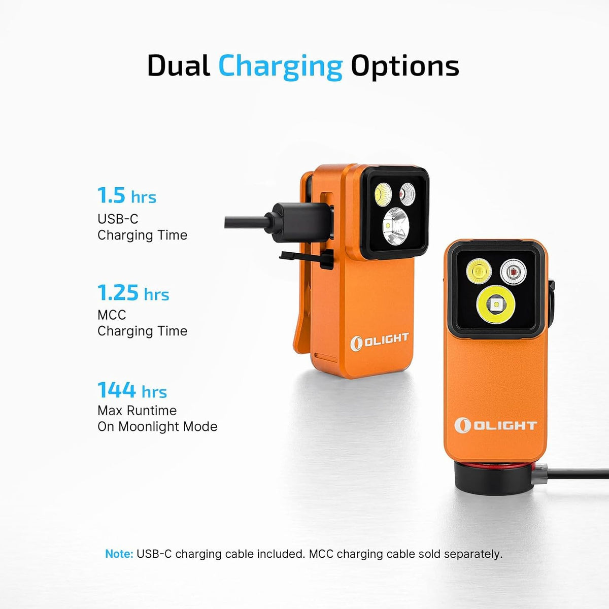 Rechargeable EDC Clip Flashlight with Adjustable Head - Orange