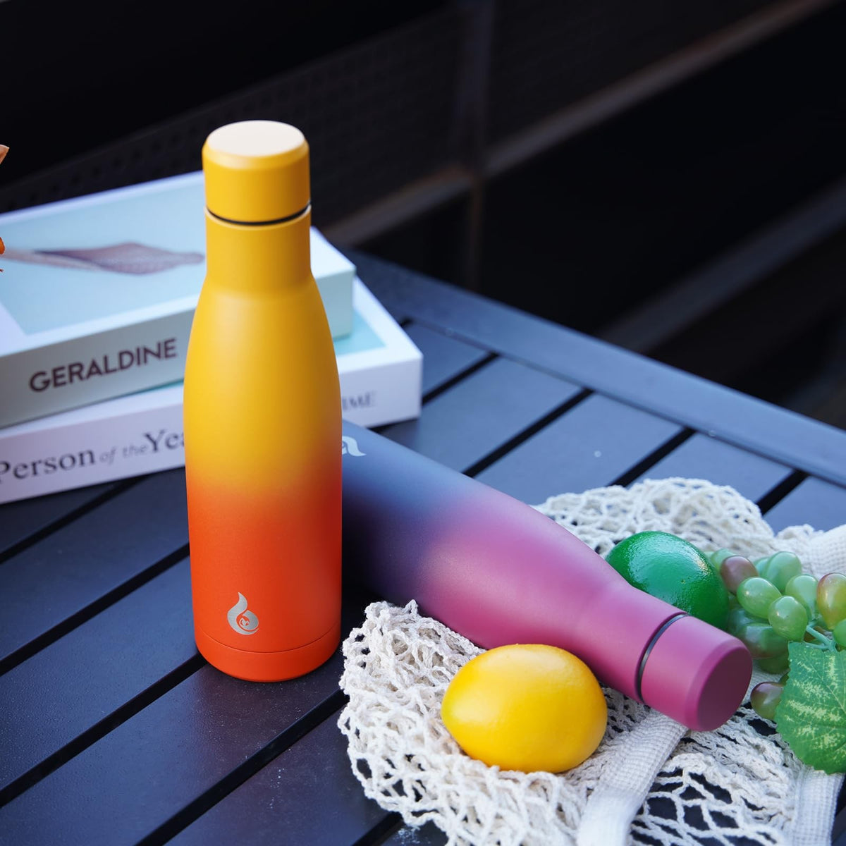 12oz Insulated Stainless Steel Water Bottle - Reusable Thermal Flask - Sunset Orange