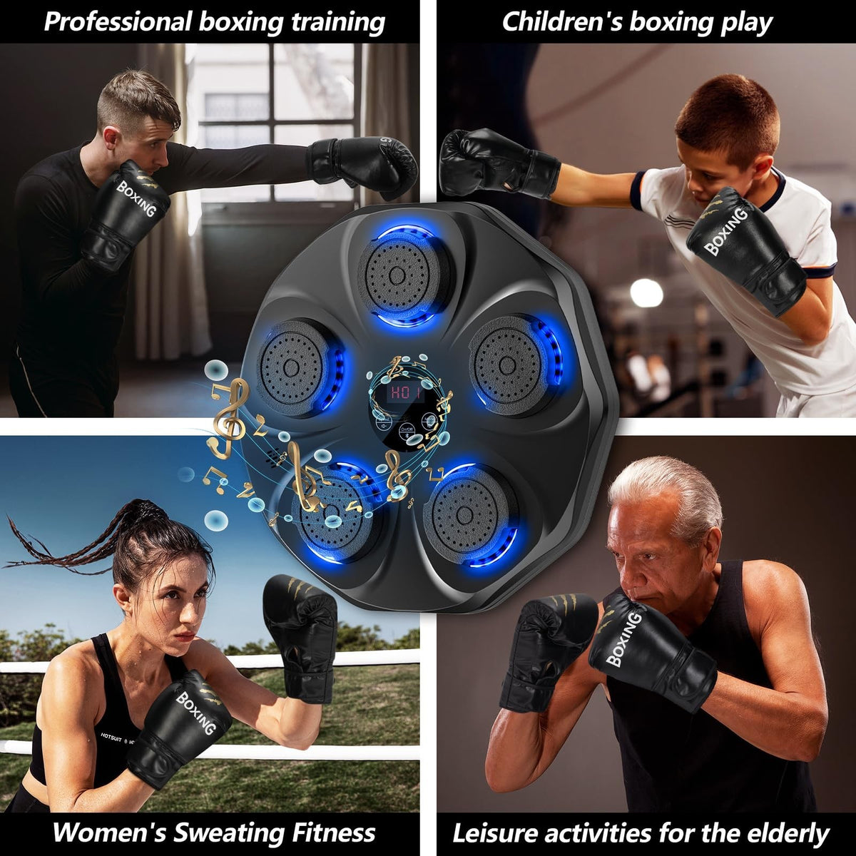 Music Boxing Machine with Gloves - Interactive Wall-Mounted Punch Trainer for Adults & Kids