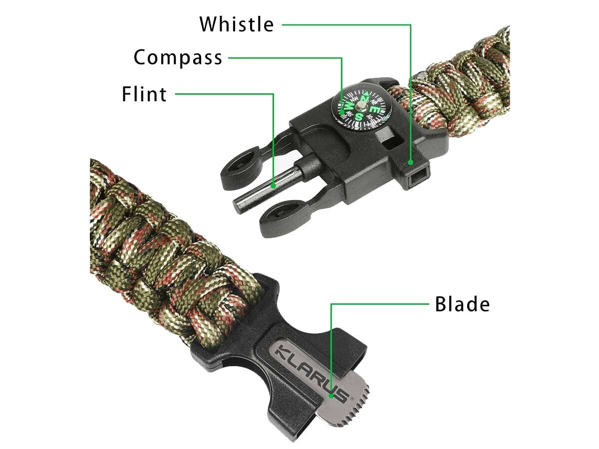 Klarus 5-in-1 Paracord Survival Bracelet with Compass Whistle Flint