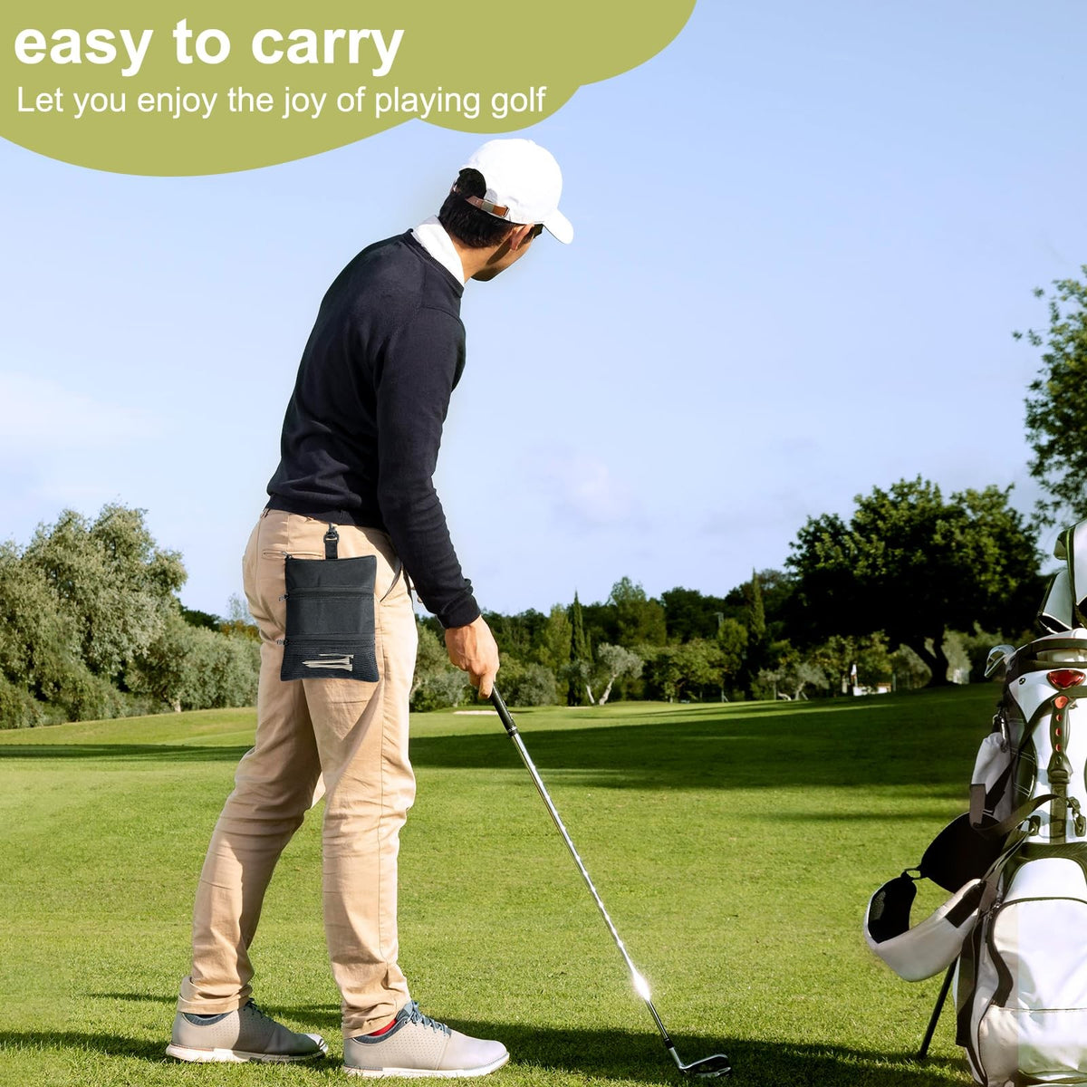 Golf Tee Bag with Pockets and Clip-On Storage for Balls & Accessories