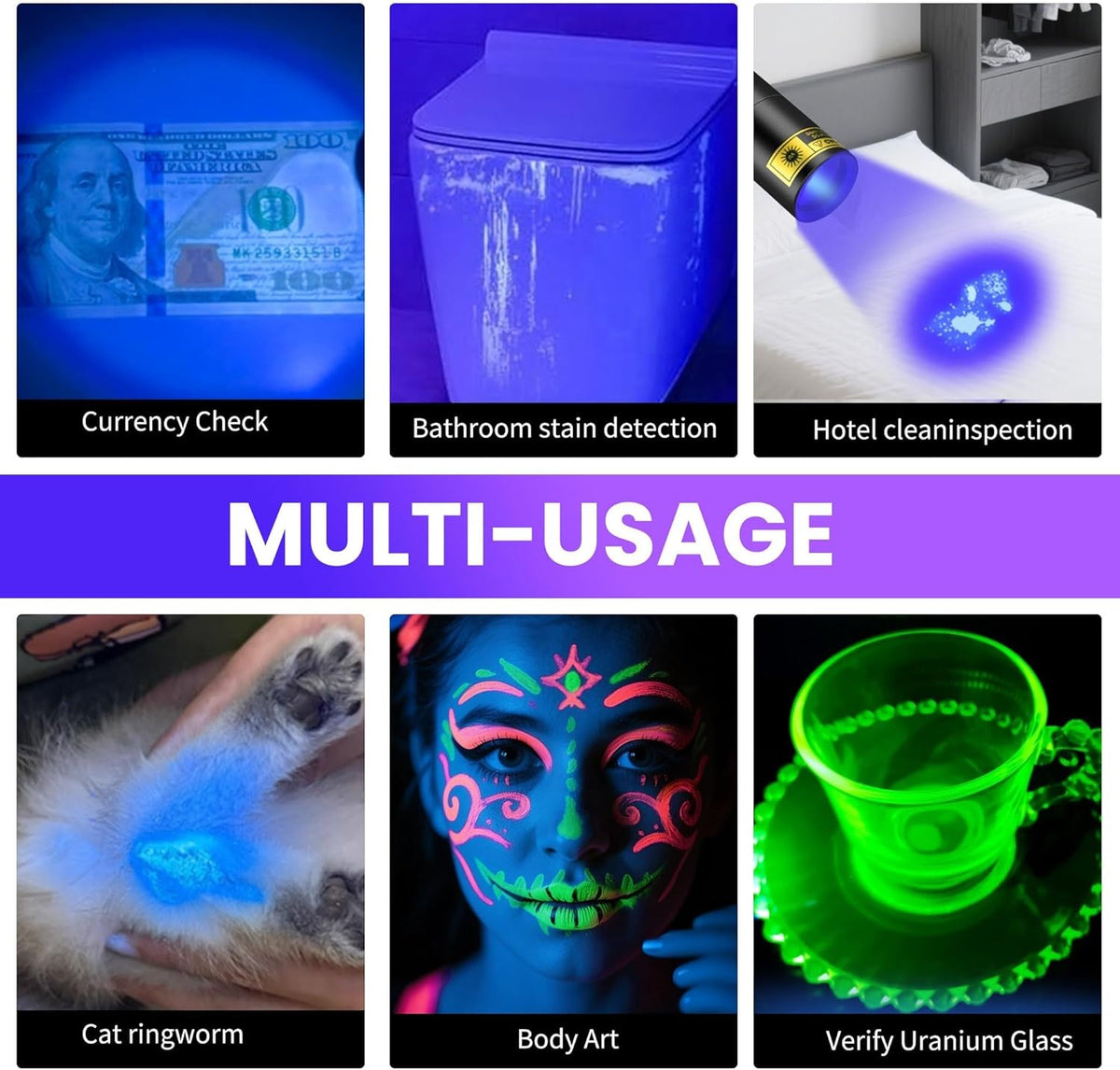 Mini UV Flashlight 365nm Black Light Rechargeable Handheld