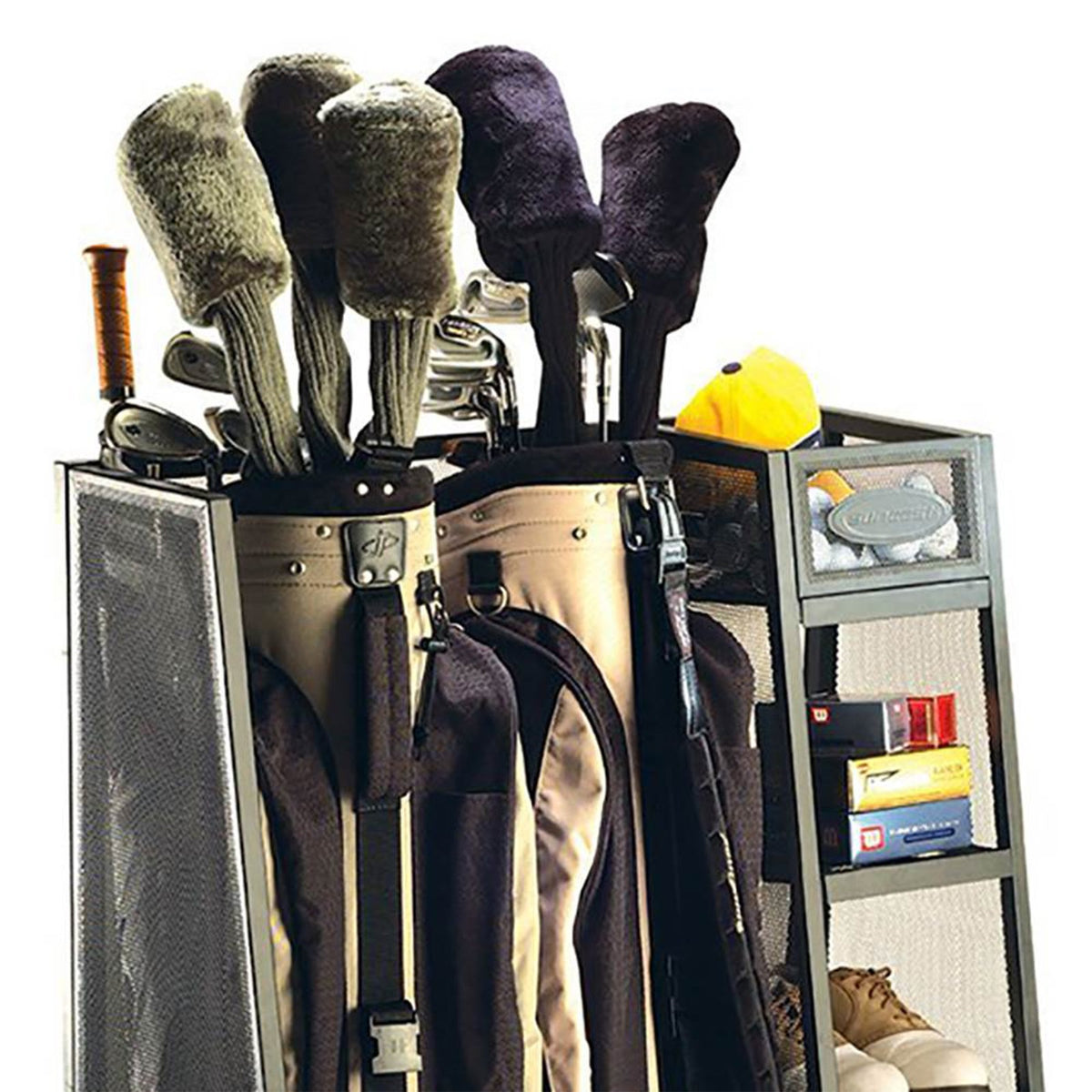 Golf Equipment Organizer Storage Rack with 3 Shelves - Heavy Duty Metal, Black