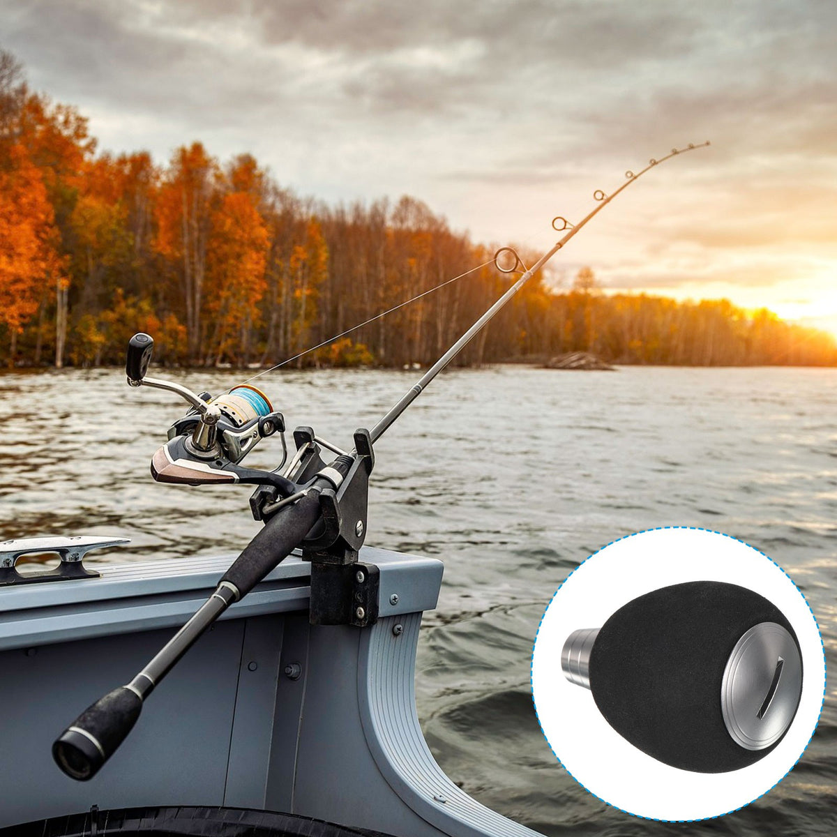 Fishing Reel Handle Knob EVA Metal Power Handle Grip Silver