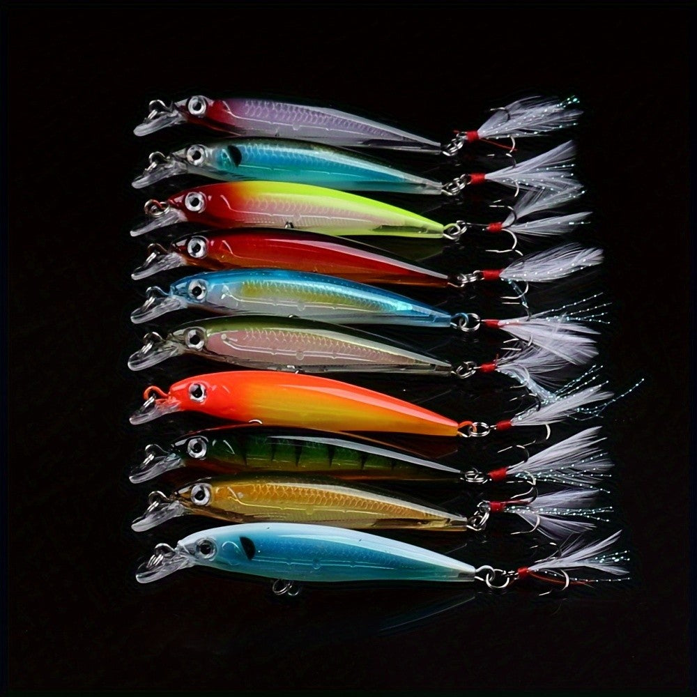 10-Pack Colorful Topwater Minnow Fishing Lures Hard Bait Tackle Kit