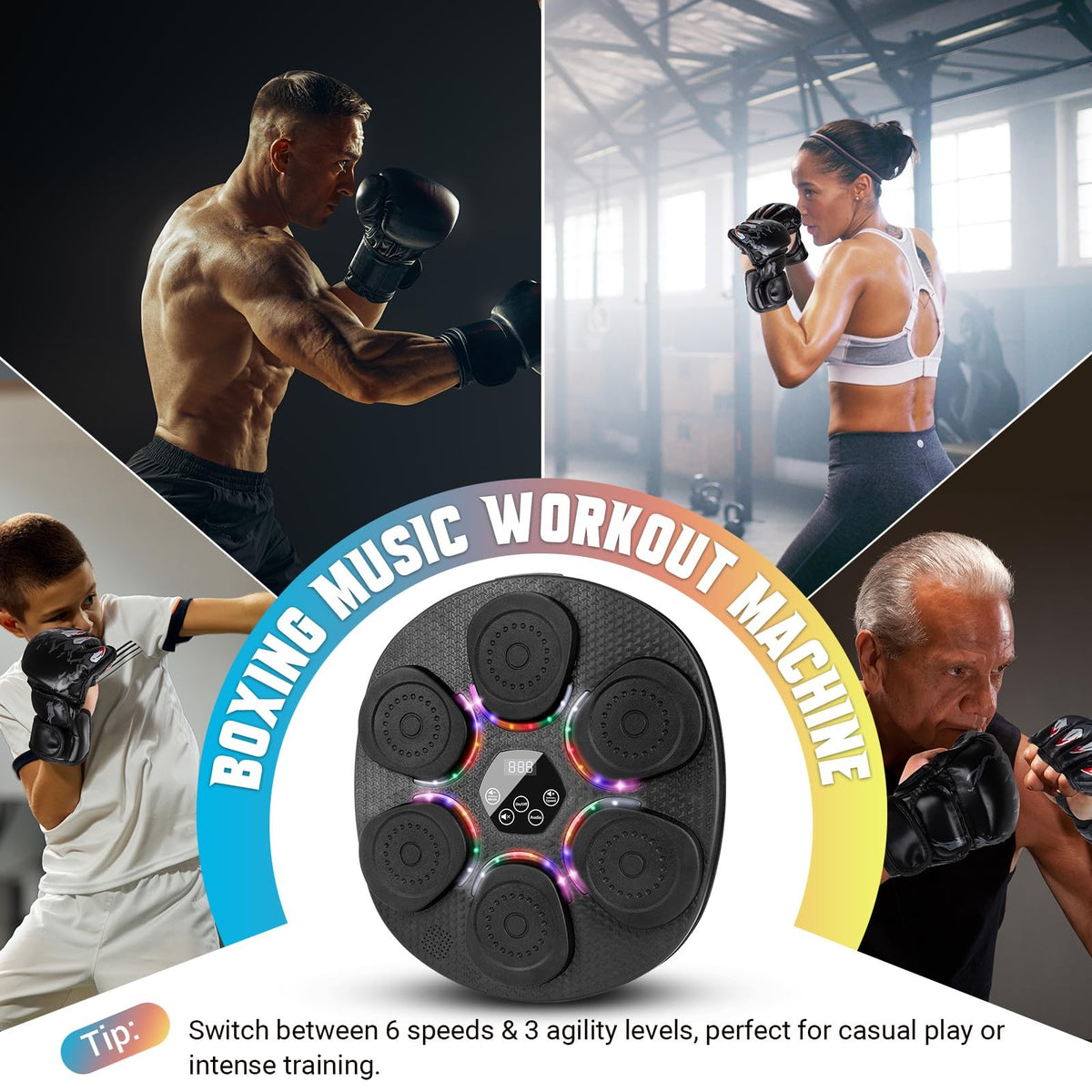 Music Boxing Machine for Adults & Kids - 9 Modes, 6 Speeds, LED Display