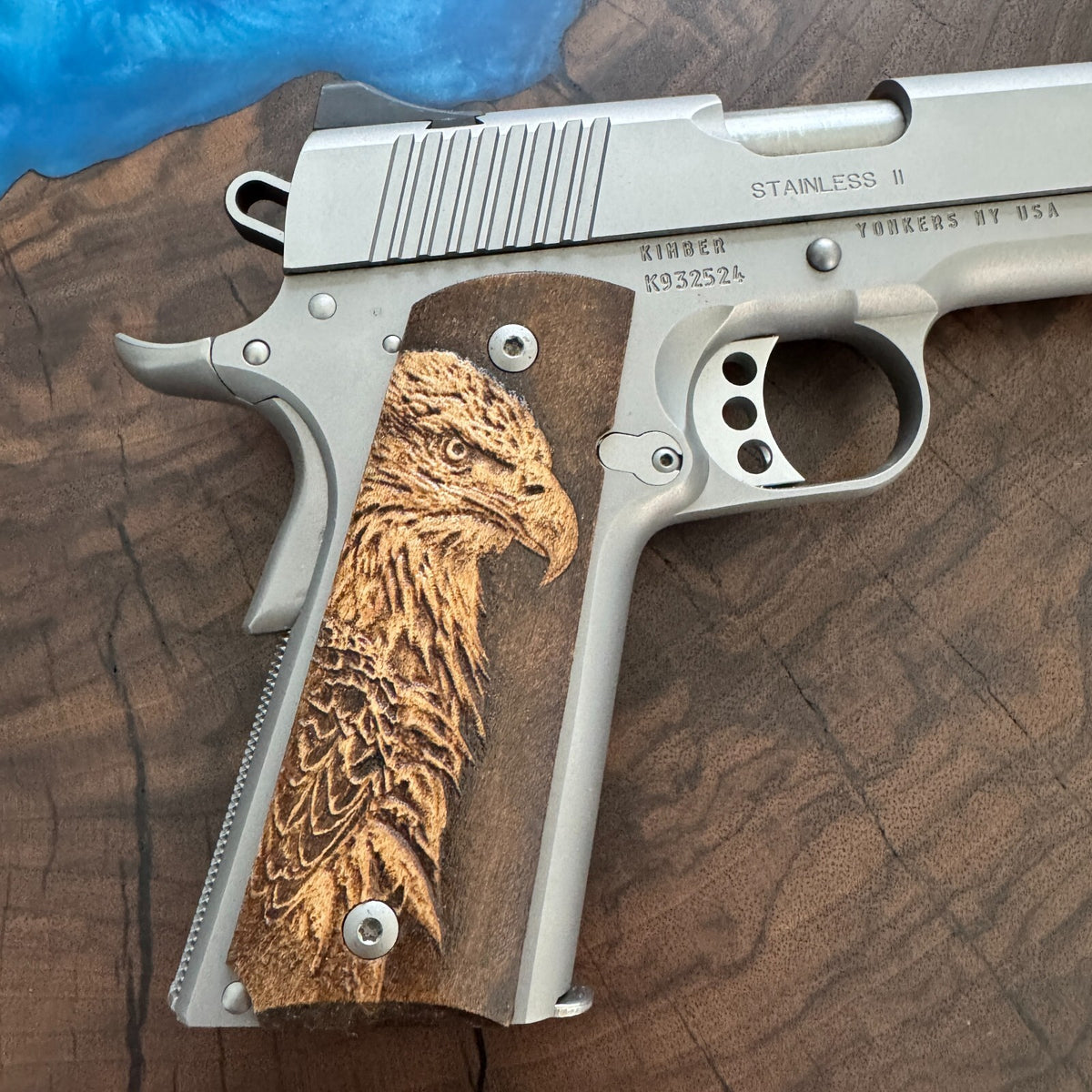 1911 Full Size Wooden Grip with Skull Texture for Handgun Upgrade