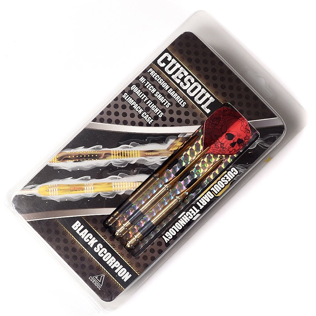 CUESOUL Dragon Series 21g Steel Tip Darts Set – Red Brass Barrels with 6 Nylon Shafts