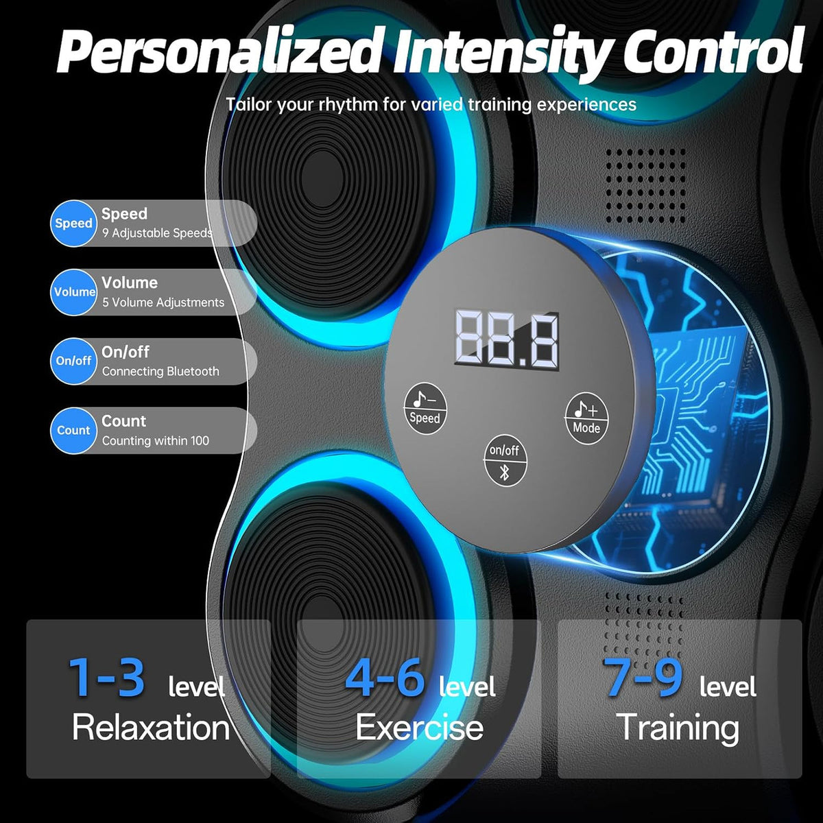 Interactive Boxing Machine with LED Lights and Bluetooth Speaker