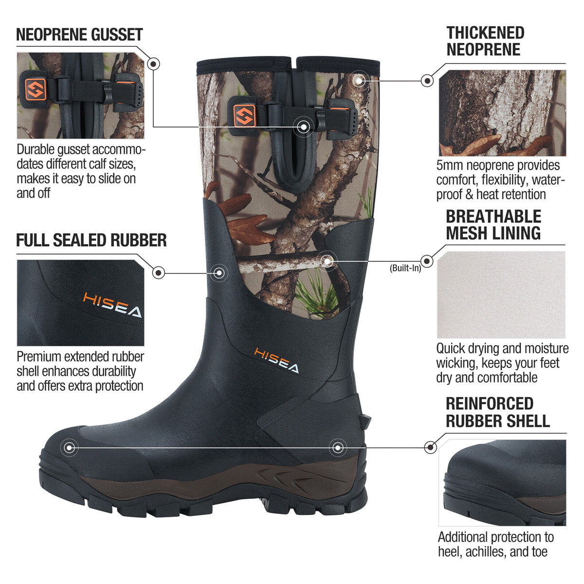 Men's Waterproof Insulated Hunting Boots - Neoprene Rubber Work Rain Boots