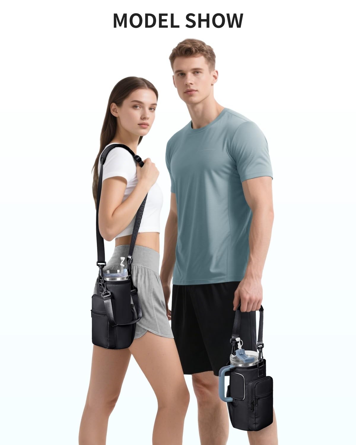 Magnetic Water Bottle Holder for 40oz Tumblers with Pockets - Gym & Travel