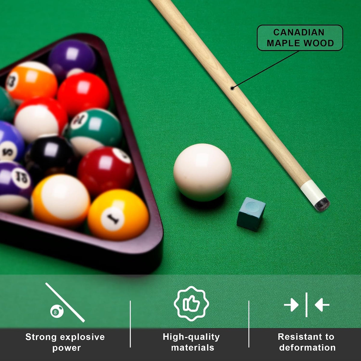 58in Pool Cue Stick Canadian Maple 13mm Tip 20oz with 2-Piece Design