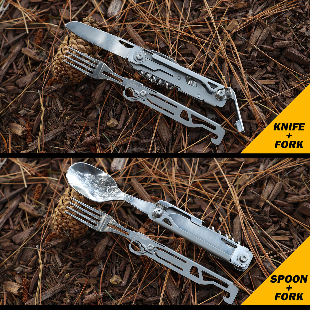 Portable 5-in-1 Camping Utensil Set Stainless Steel Foldable Flatware Kit
