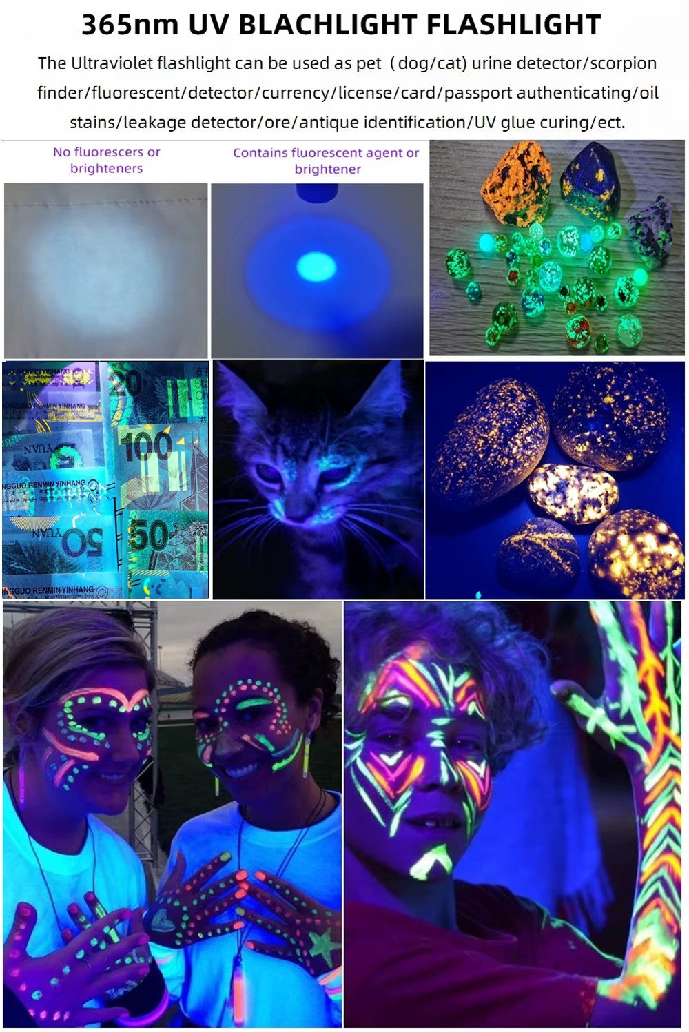 365nm Longwave UV Light Blacklight for Minerals and Rock Hunting