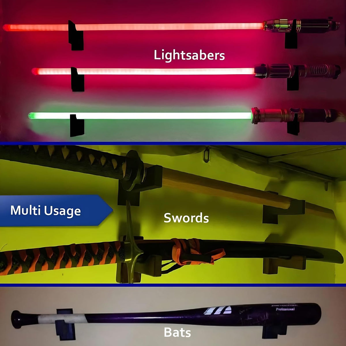 Lightsaber Wall Mount Rack Wooden Display Stand for Collectible Sword