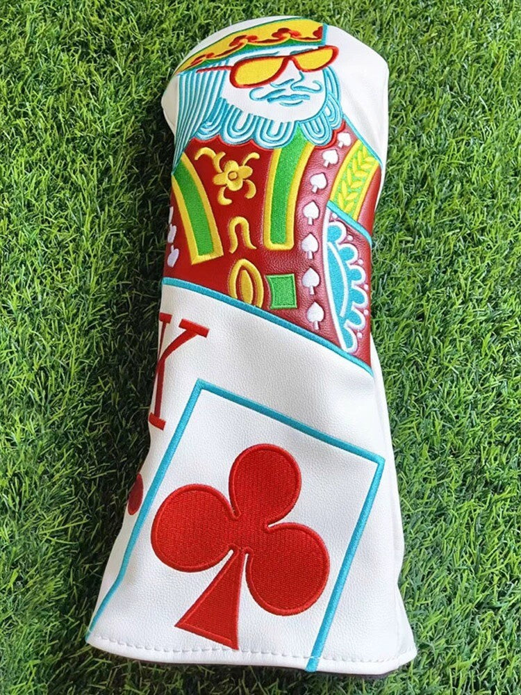Golf Driver Head Cover White PU Leather Waterproof Club Protector