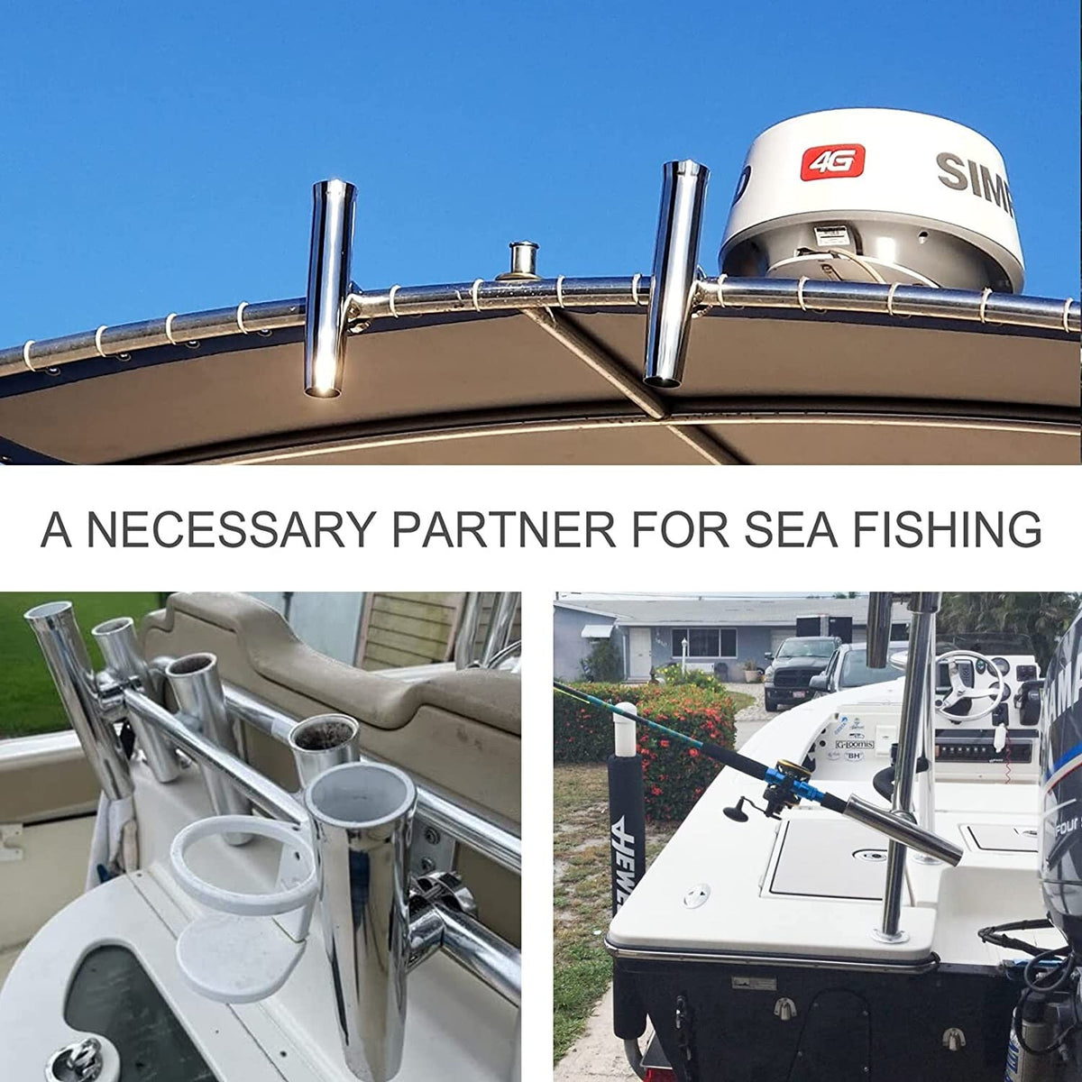 Adjustable Stainless Steel Boat & Marine Fishing Rod Holder Clamp 1-1/4"-2" Rail