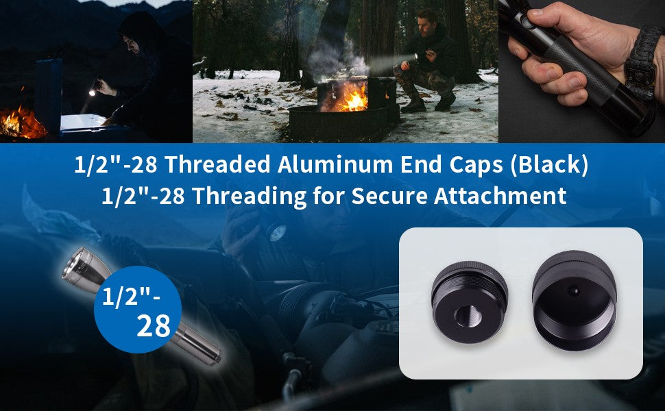 1/2-28 Aluminum End Caps Set for 6061 Threaded Devices - Black, Pack of 2