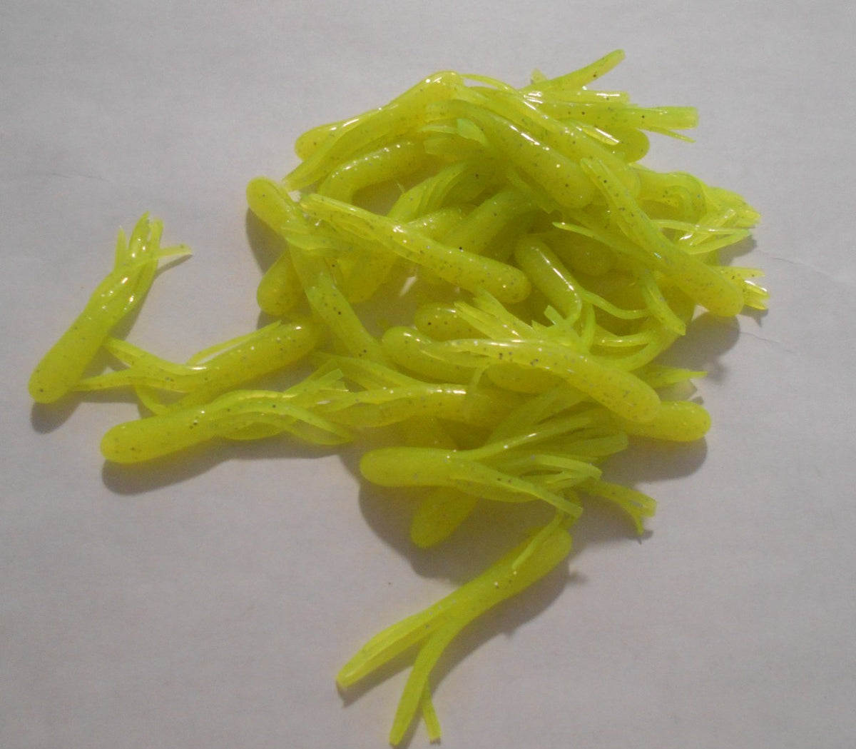 Crappie Tube Tails 1.5 Inch Fish Bait Set - Chartreuse, Silver & Glitter - 100 Pieces