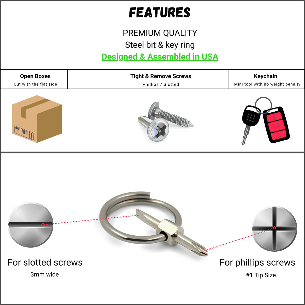 Mini Keychain Screwdriver with Phillips & Flat Head - Portable EDC Tool