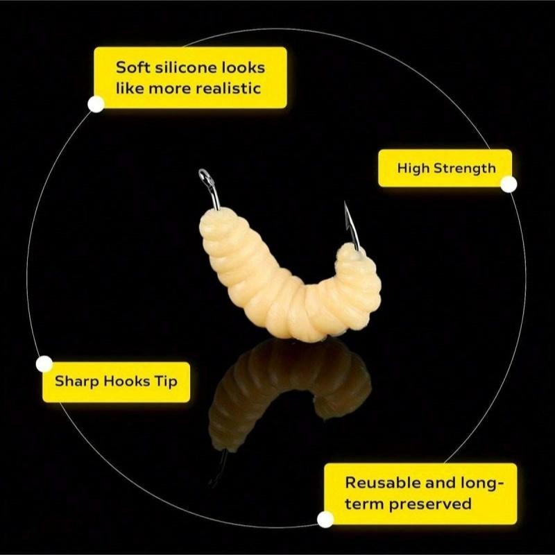 Rubber Maggots Fishing Lures Set with Hooks for Bass Trout Crappie Bluegill - Multiple Sizes