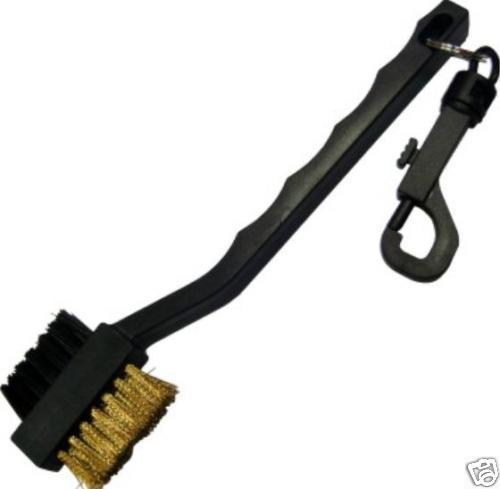 Two-Sided Golf Club Cleaning Brush with Snap Clip - Metal and Plastic Bristles