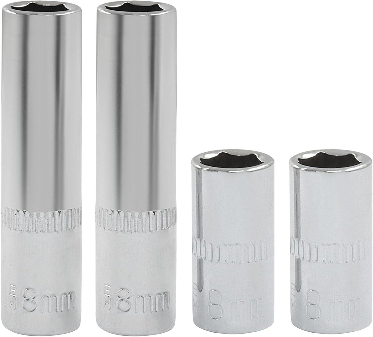 4-Piece 8mm Socket Set 1/4 Inch Drive Shallow & Deep Chrome Vanadium