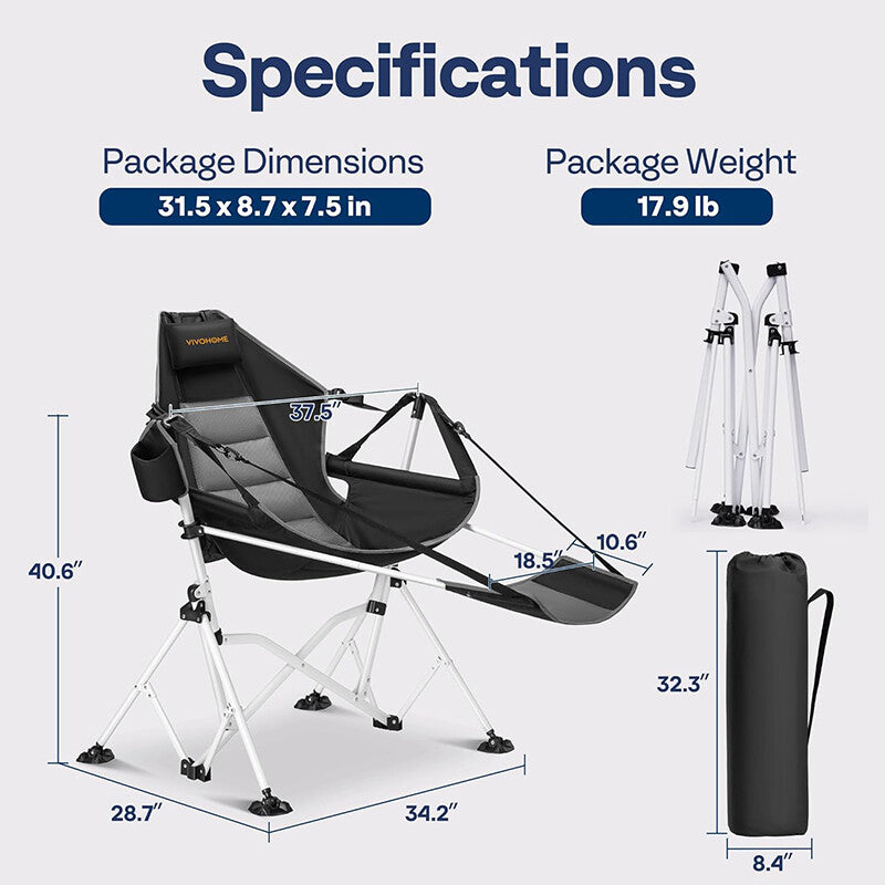 Portable Outdoor Camping Hammock Chair with Footrest & Adjustable Backrest