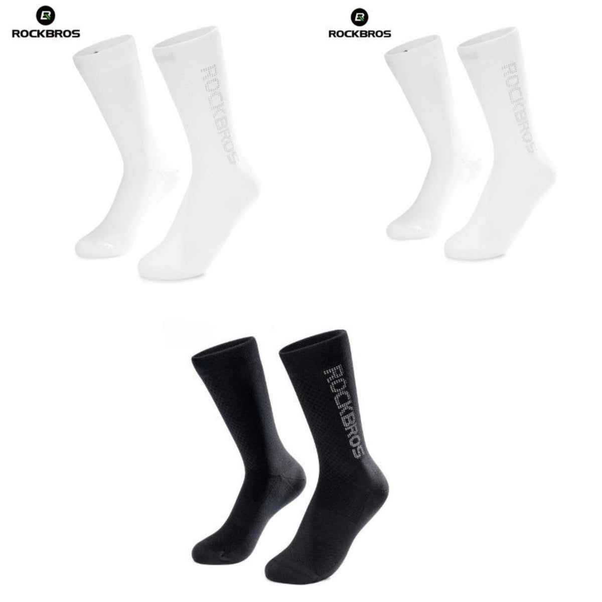 Cycling Socks Crew Length Breathable Reflective Logo 3 Pair