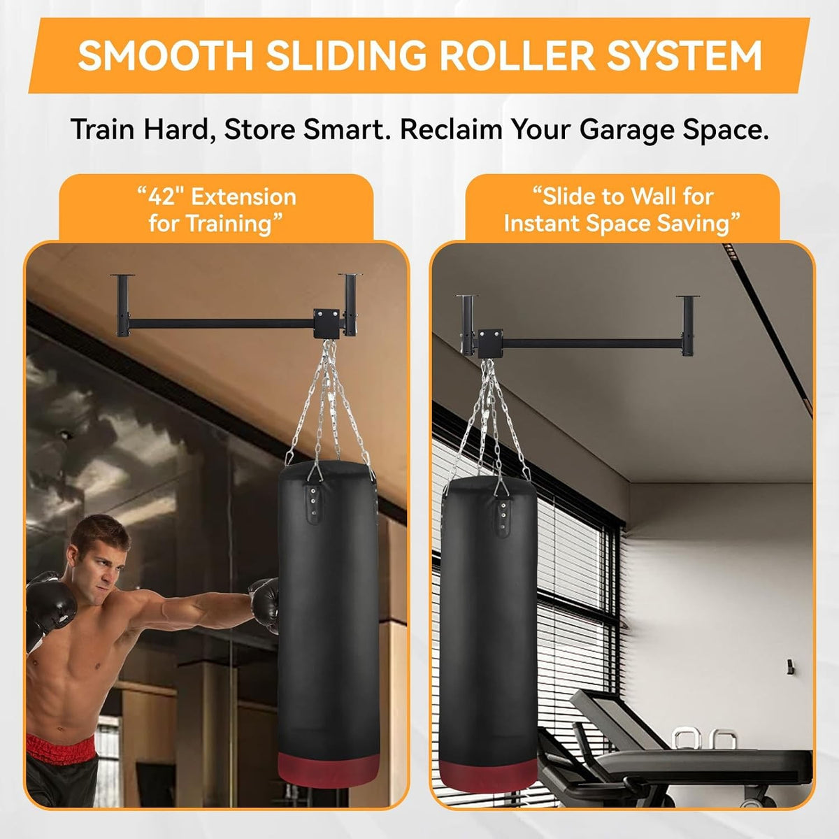 Heavy Bag Wall Mount Hanger with Roller System 300 lb Capacity Adjustable