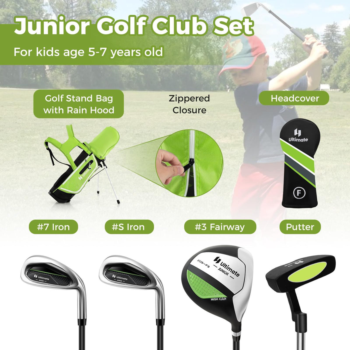 Kids Junior Golf Club Set with Stand Bag & Accessories - Ages 5-7